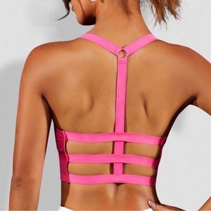 Shein Solid Cut Out Back Sports Bra s pink